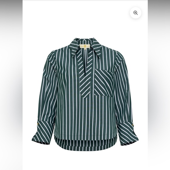 Anna Cate Lewis Top Green and White Striped Blouse - Picture 2 of 10